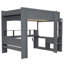 Lit mezzanine double en bois avec bureau, tablettes multiples, DEL et station de charge