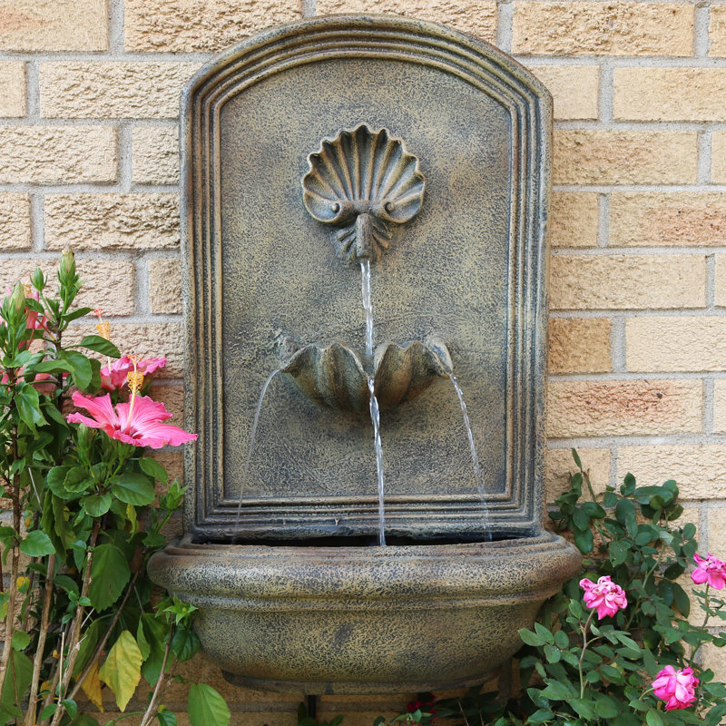 Fontaine solaire murale en polystone résistante aux intempéries avec pile de secours Dunson - Pierre florentine