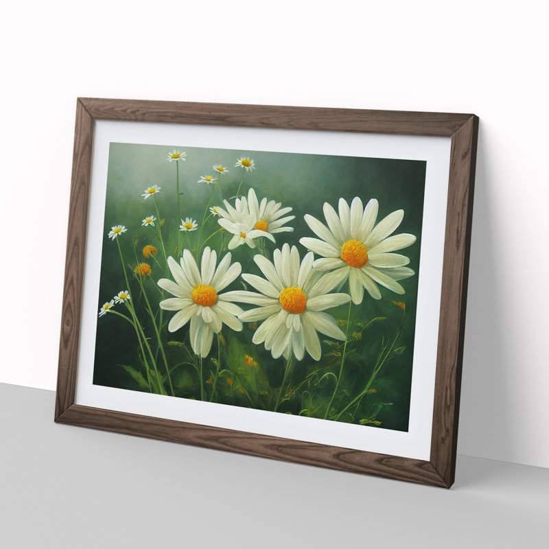 Daisy Flower - Single Picture Frame Print, 25cm H x 34cm W x 2cm D, Walnut