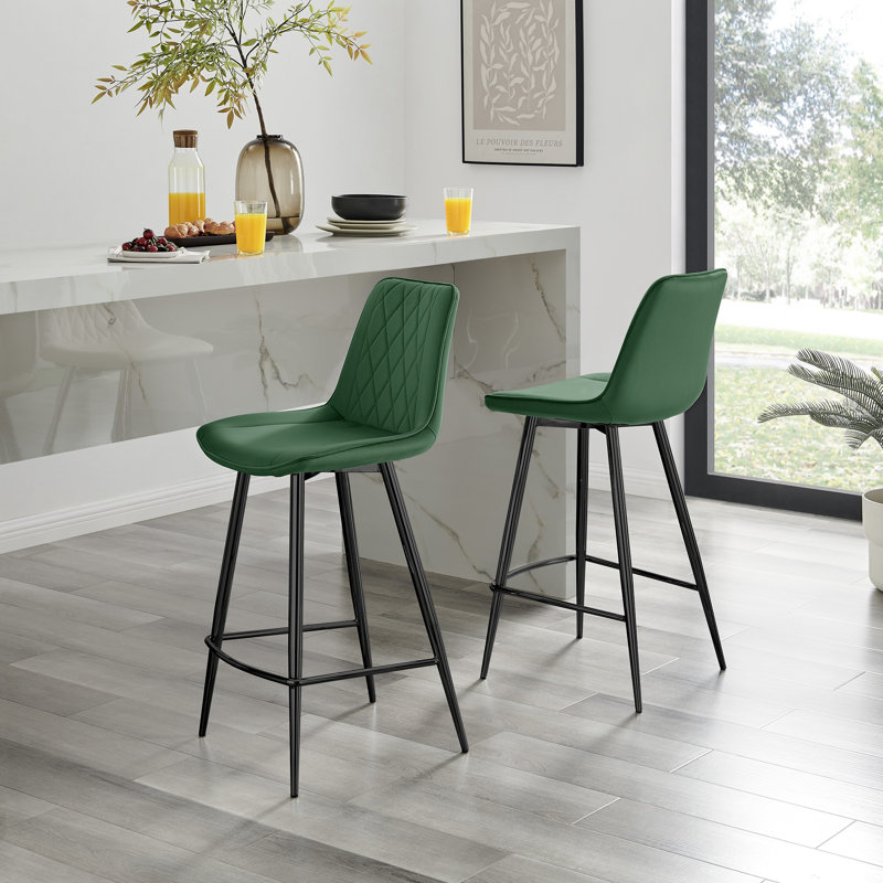 Palermo Luxury Quilted Breakfast Bar Stool - Velvet Upholstered Design, Black, Green