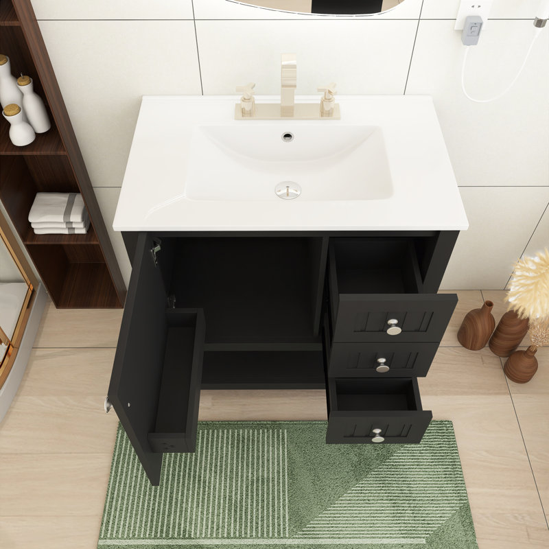 Meuble-lavabo de style transitionnel avec lavabo en céramique et porte à fermeture en douceur