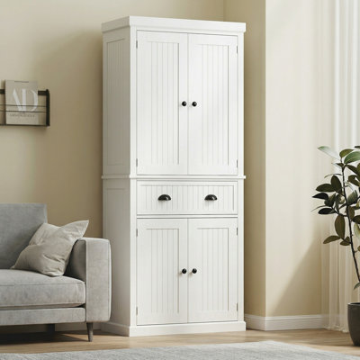 Armoire de rangement autoportante 72 po avec tiroir 72 po, crème