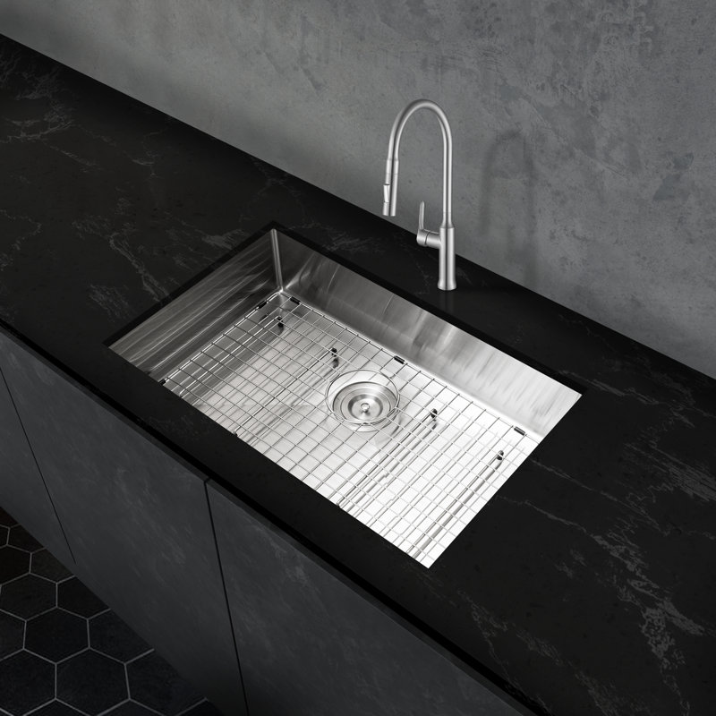 KBFmore Bowl Stainless Steel Kitchen Sink with Accessories, 4 Piece, 28"L x 18"W x 5.5"H - Single Bowl