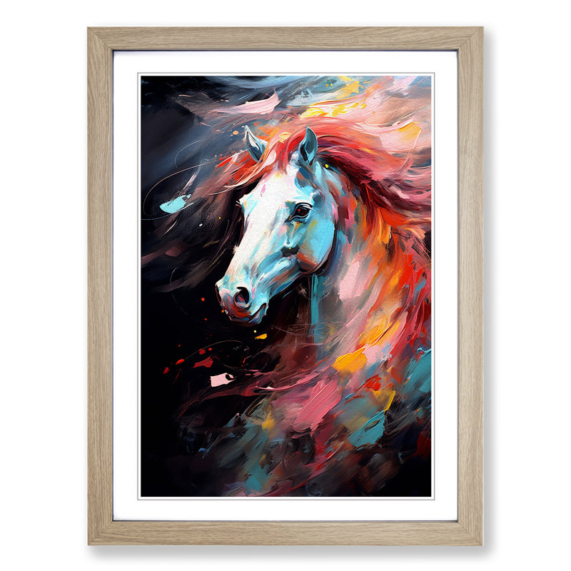 Pony Gestural - Single Picture Frame Print on Wood, 34cm H x 25cm W x 2cm D, Oak Framed