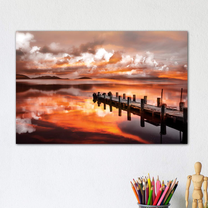 Sunset Pier by Marco Carmassi - Wrapped Canvas Print, 20.32 cm H x 30.48 cm W