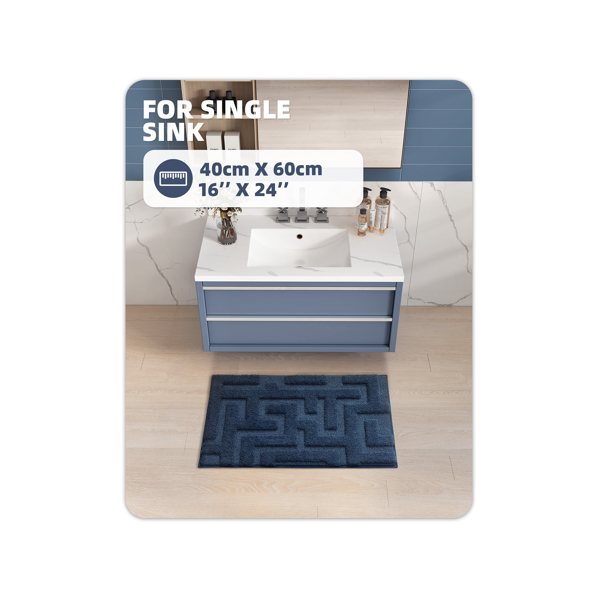 Non-Slip Bath Rug, Blue, 16" L x 24" W