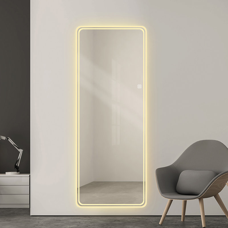 64"X21" Full Length Floor Mirror LED Whole Body Mirror, Wall Mounted  Mirror With Lights, Bedroom Full Size Body Mirror With Dimming & 3 Color Modes
