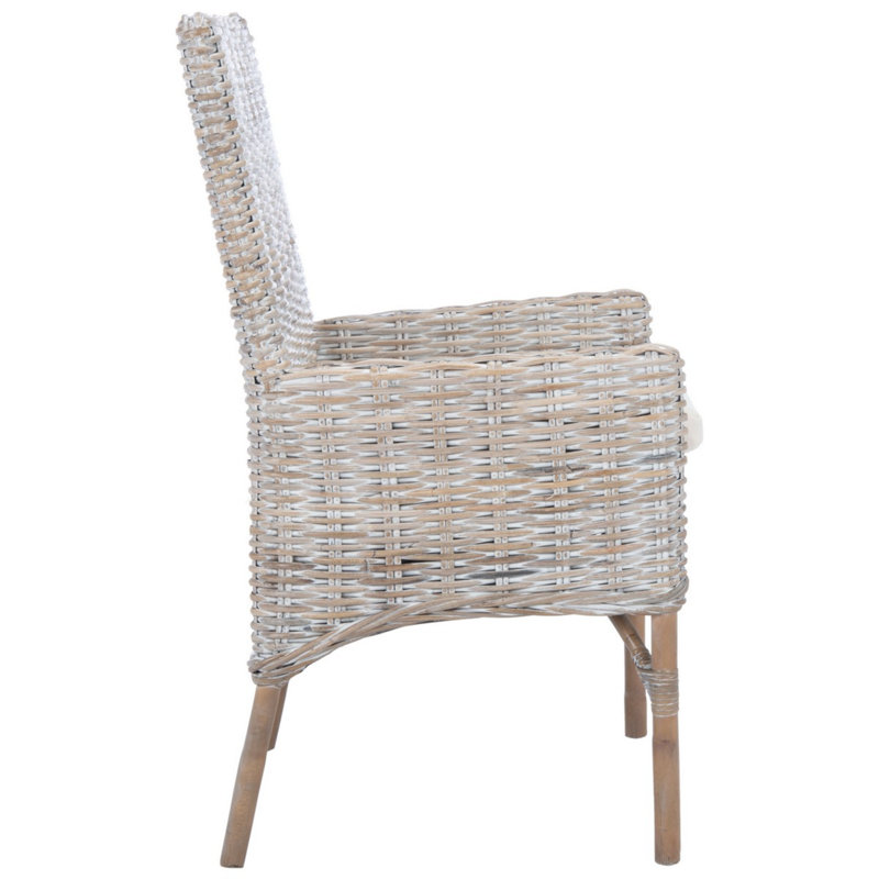 Chaise d'appoint en rotin avec coussin Millbourne, Gris blanc délavé