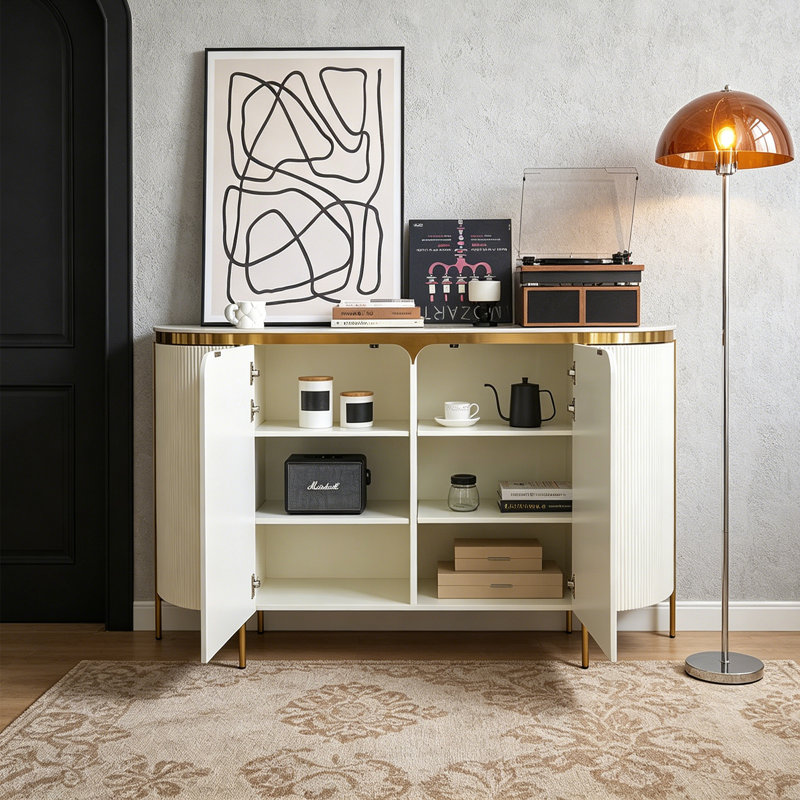 Buffet minimaliste à grande capacité de style italien, Crème, H 36 po x l 47,24 po x P 15,75 po