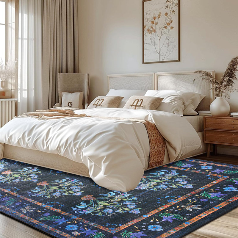 Straub Large Floral Rugs Living Room Rug Washable Bedroom Rug Non-Slip Colorful Vintage Accent Floor Carpet For Home Decor