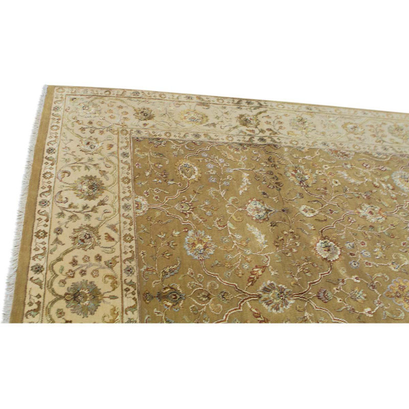 Tapis brun / beige / vert noué à la main de haute qualité