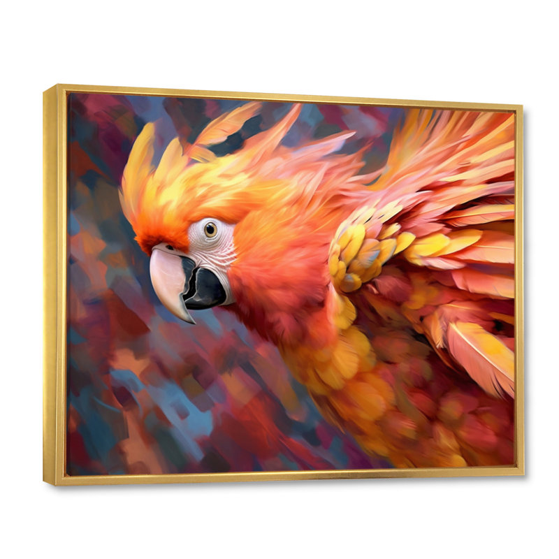 Perroquet tropical II - animaux, impressions sur toile, 30" H x 40" W, Cadre flottant doré