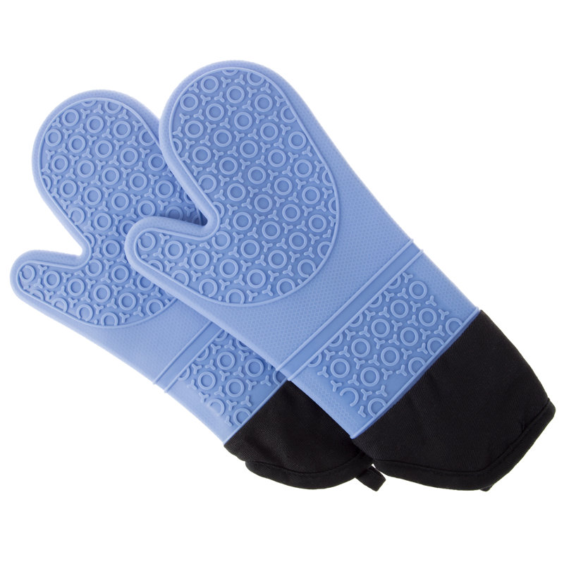 Gants de four extra-longs en silicone - Paire de poignées avec doublure matelassée et prise texturée à 2 côtés, Bleu