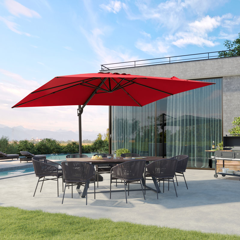 Parasol de patio rectangulaire en porte-à-faux sans base lestée 12 pi x 9 pi Selami, Rouge
