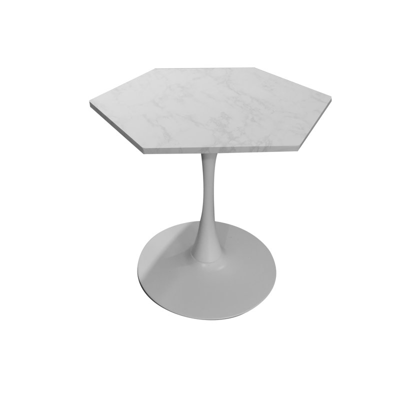 Table basse hexagonale moderne 31,50 "avec plateau en marbre imprimé blanc et base en métal - Élégant mobilier d'appoint de salon