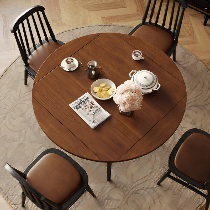 Table de salle à manger en bois massif brun et noir