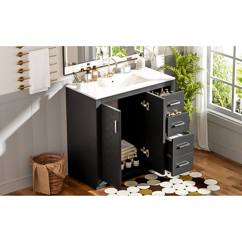 Meuble-lavabo moderne de 36 po avec lavabo en céramique: portes, options de rangement fonctionnelles et style élégant