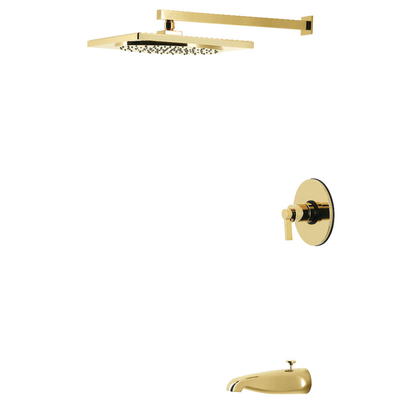 Robinet de baignoire et douche à pression équilibrée à poignée simple Kingston Brass NuvoFusion, Polished Brass