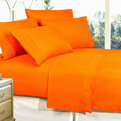 SilkyLux 1500 Thread Count Wrinkle-Free Bed Sheet Set - Full Size, Super Soft & Fade Resistant, Deep Pocket, Luxury Quality - Orange