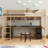 Full Size Metal Loft Bed with Desk, Cabinets, Drawers and Bedside Tray, Charging Station, USB and socket-864745254