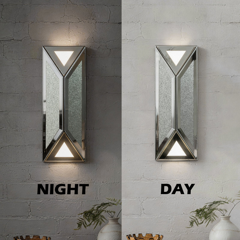 Glam 2‑Piece Set Crystal Wall Mirror With Led Mirror Wall Sconces