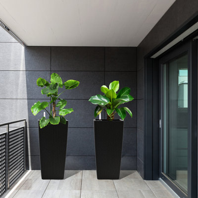 Ensemble de pots carrés carrés en similicuir noir, hauteur de 22 pouces avec arrosage automatique pour le balcon et la cour