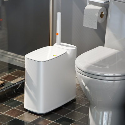 JOYBOS Bathroom Trash Can & Toilet Brush Set With 48 Disposable Refill Heads, 2 Gallon Pop-up Lid Slim Garbage Can For Bathroom & Rv