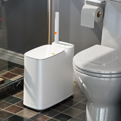 JOYBOS Bathroom Trash Can Set, with Toilet Brush Holder and 12 Refills, 2 Gallon Trash Can with Pop-up Lid, Slim Garbage Can for Bathrooms and RV