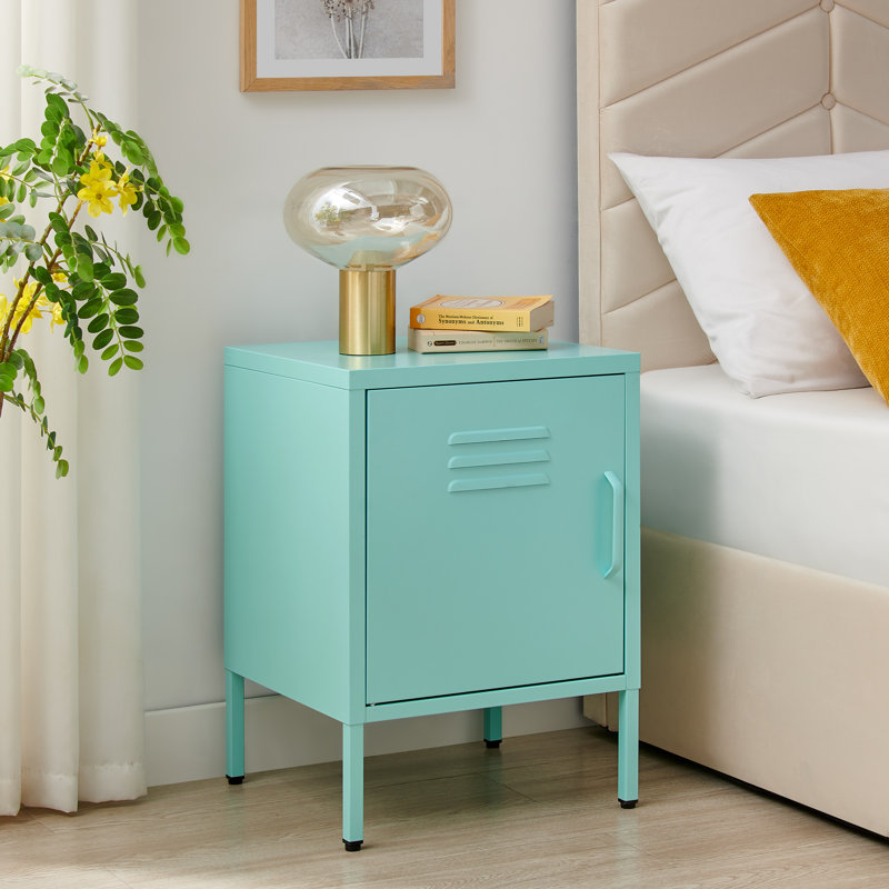 Anouck Metal Single Door Locker Style Bedside Table - Modern Industrial Style, Blue