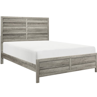 Lit pour chambre à coucher grand lit rustique gris vieilli avec tête de lit et rails en bois et éléments d'ingénierie gris pour chambre à coucher, rails inclus, composite
