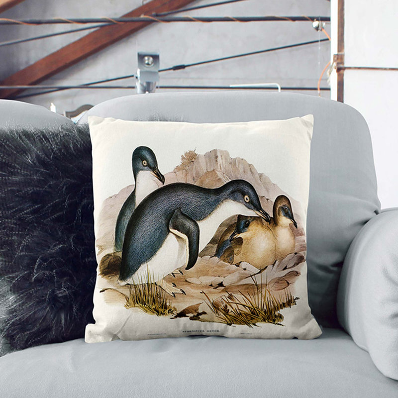 Little Penguins by Elizabeth Gould Cushion with Filling, 40cm H x 40cm W x 15cm D, Stone