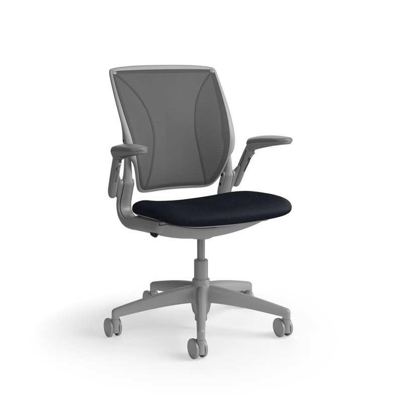 World LM, Ergonomic Task Chair with Poppy Seed Backrest, and  Autumn Upholstered Seat, Gray, Blue Fabric, Dark Gray Mesh