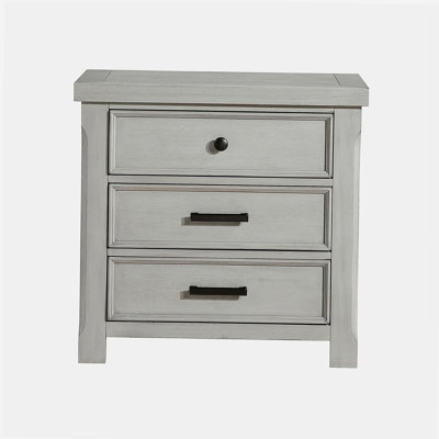 1 table de chevet à finition gris clair avec 3 tiroirs de rangement pour meubles de chambre à coucher en bois de style campagnard