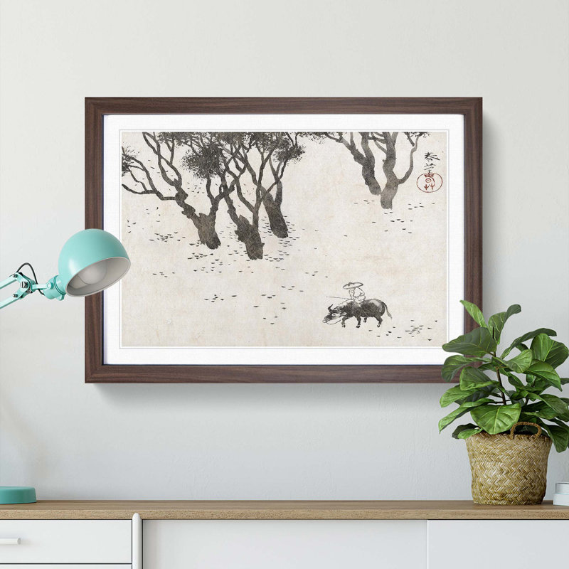 Herd Boy by Hishida Shunso - Picture Frame Painting Print, 27cm H x 36cm W x 2cm D, Walnut Framed