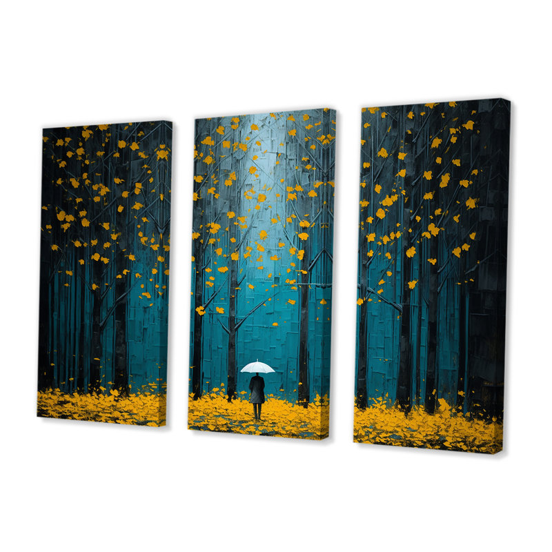 «Walking in the Rainy Autumn Forest», ensemble d'art mural arbre séquoia, Toile tendue, H 40 po x l 60 po x P 1 po