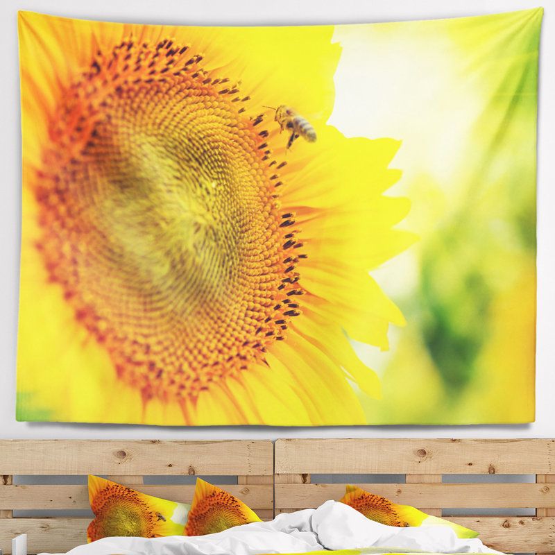 Tapisserie de tournesol en fleur animal, H 32 po x l 39 po