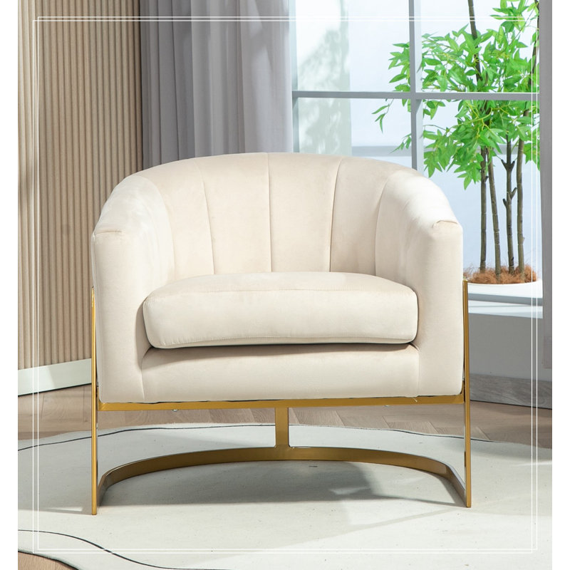 Velours Frederica avec assise douce et pieds en métal, Beige