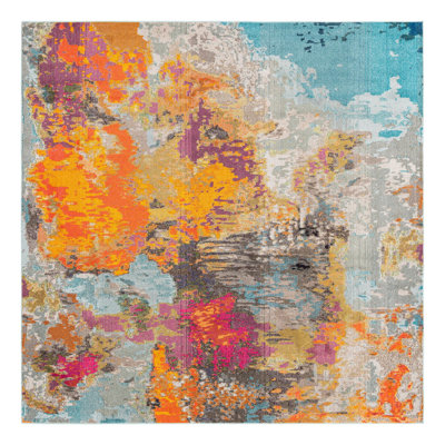 Tapis abstrait bleu / gris / orange Octagon