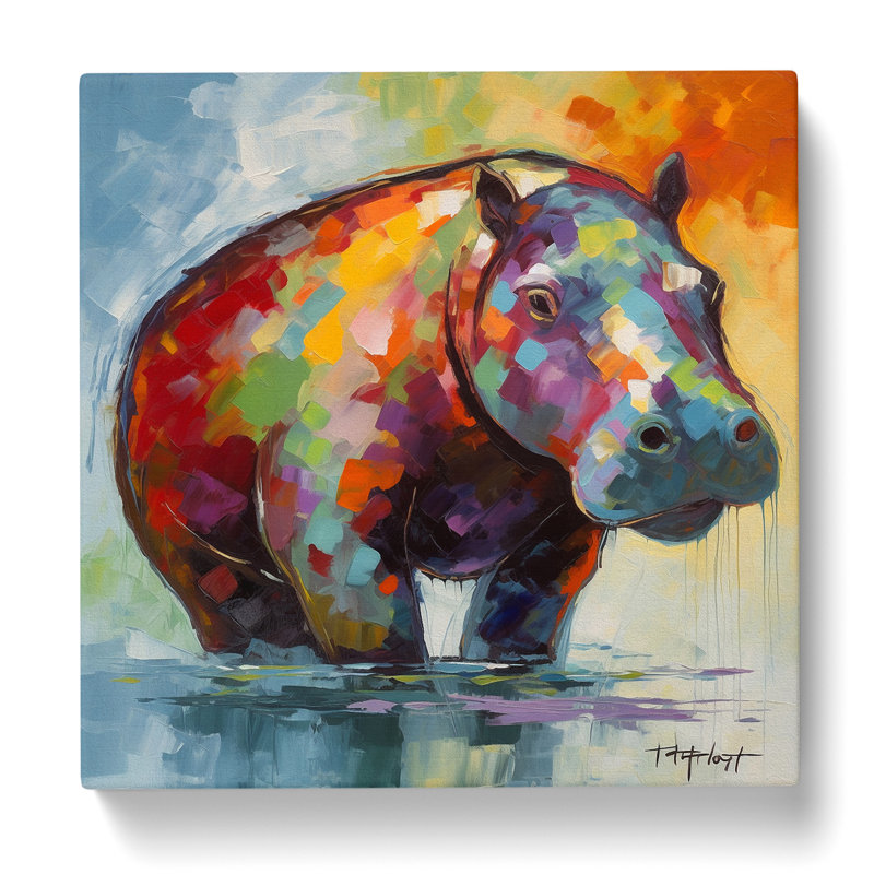 Hippo Abstract Art - Wrapped Canvas