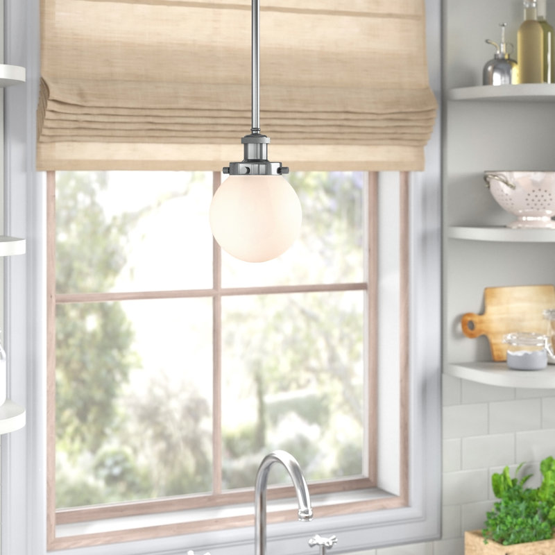Luminaire suspendu sphère 1 lumière Chippewa, Nickel satiné brossé, DEL, Blanc mat