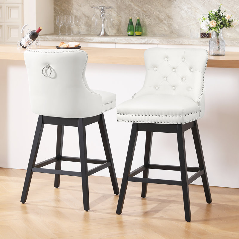 Timm Swivel Stool, White Faux Leather