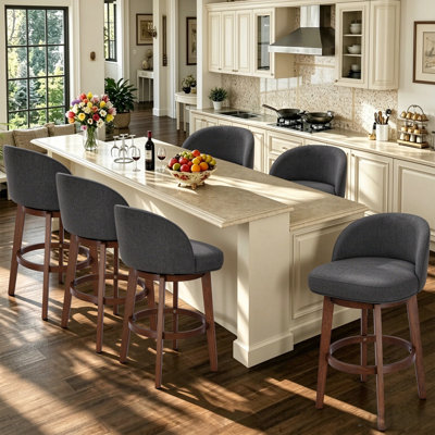 Modern 26'H Swivel Counter Stool with Solid Wood Legs