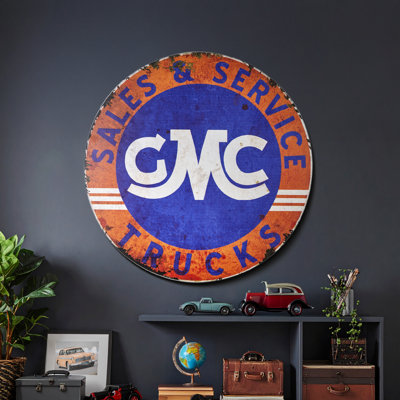«American Art Decor» GMC Camions vente et service en métal 30 po - Art mural classique rétro Home Decor