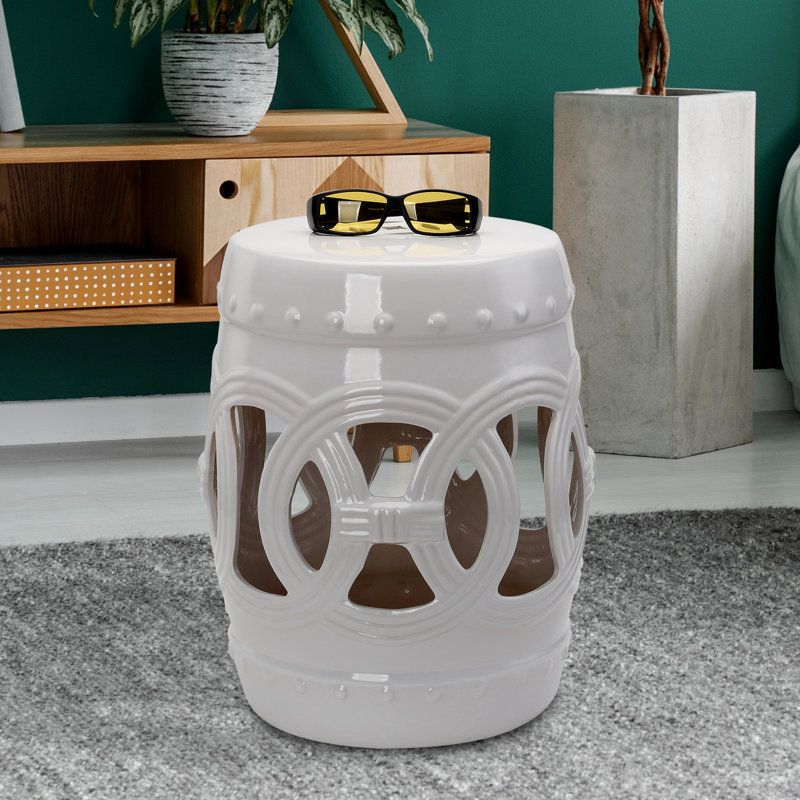 Tabouret 14 po x 17 po en céramique - Anneau noué, matériau émaillé résistant, utilisation polyvalente pour la maison et l'extérieur, jardin blanc 17 po, anneau décoratif, pour jardin, patio, terrasse, cour
