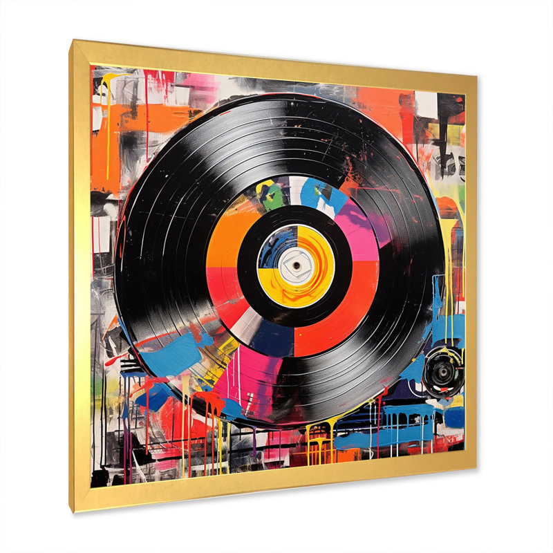 Coloré rétro vinyle III - Disques vinyle, art mural, Cadre doré à une seule photo, H 16 po x l 16 po x P 1 po