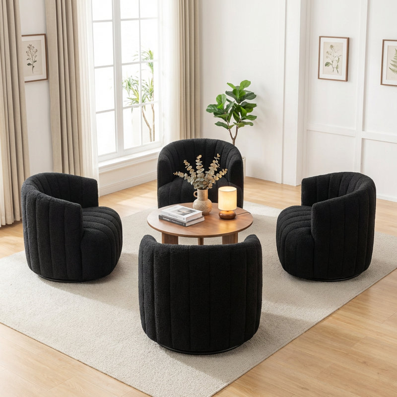 Bryonie Upholstered Swivel Barrel Chair, Black