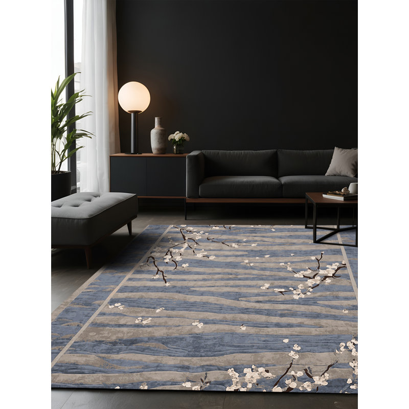 Tapis bleu soyeux et moelleux, Rectangle 8 pi x 12 pi