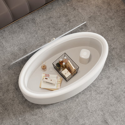 Table basse ovale avec rangement 33,46 po - Plateau en verre trempé certifié 3C et revêtement en cuir de qualité supérieure