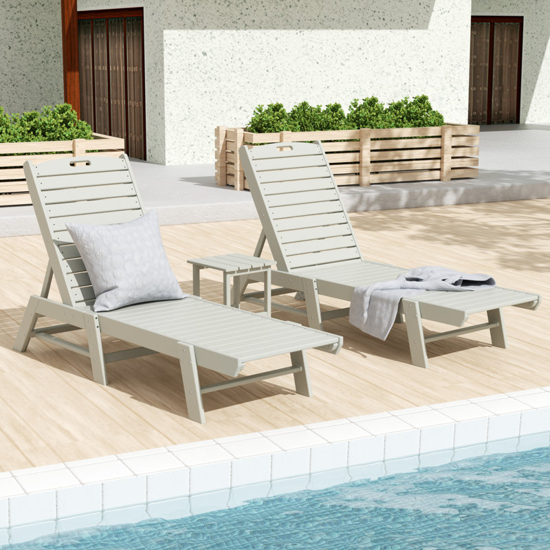 Laguna Outdoor Chaise Lounge Set with Table, Light Gray