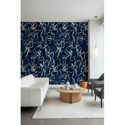 Abstract Wallpaper Navy Brushstroke Removable Wall Decor
